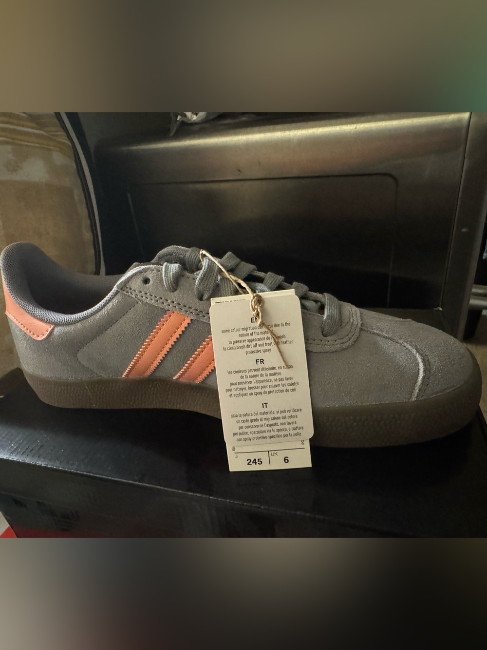 adidas Gazelle Sneakers in Gray with Brown Stripes